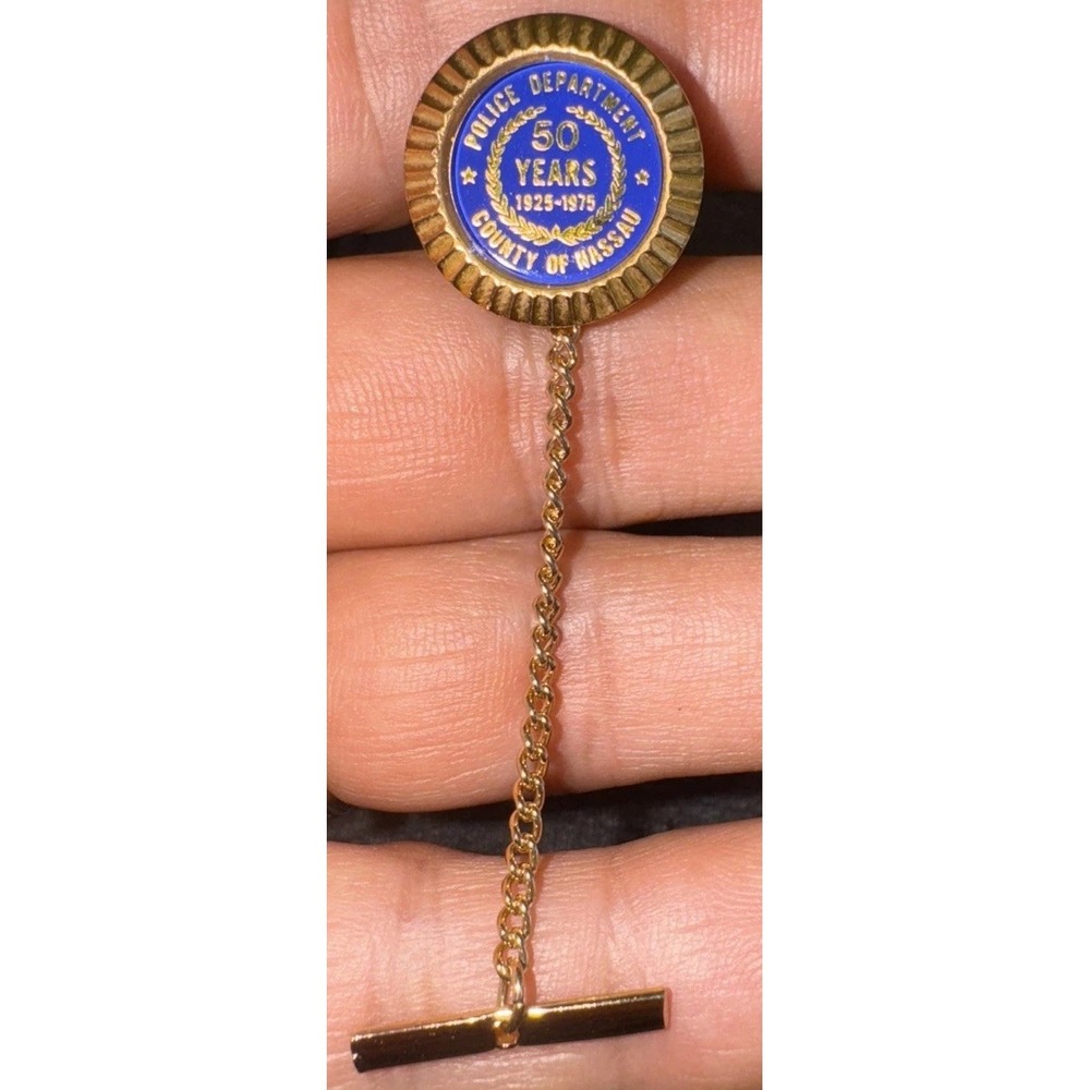 VTG ENAMEL Shield Police Dept Of Nassau 50yrs Of Service Award Tie‎ Chain Pin 2"